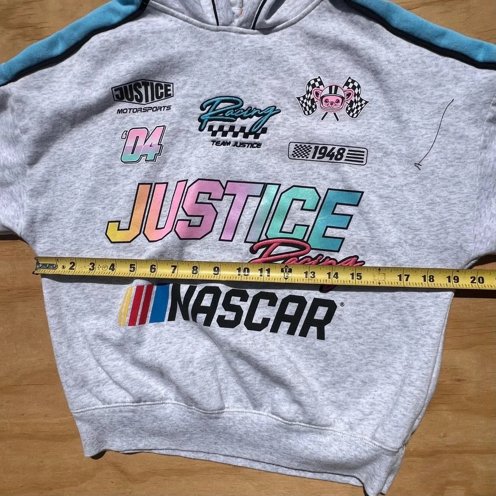 NASCAR x Justice Girls Gray Racing Graphic Hoodie Sweatshirt Size M 10 Pullover